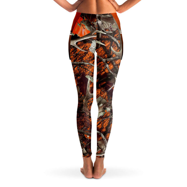 Orange Hunting Camouflage White Mesh Pocket Legging AOP - Christmas/Halloween Gift